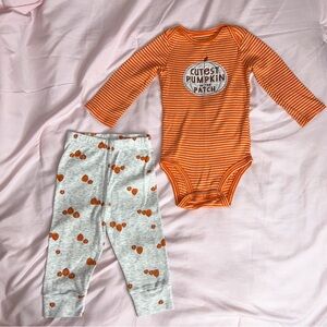 Carter’s Just One You Orange Striped Pumpkin Patch Kids One Piece Set.